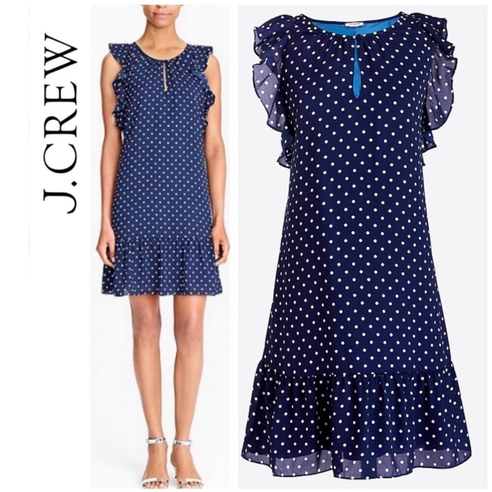 Women's‎ J. CREW Polka Dot Sleeveless Lined Flutter Dress- Size Medium